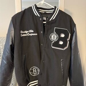 NBA Black and White Brooklyn Varsity Jacket